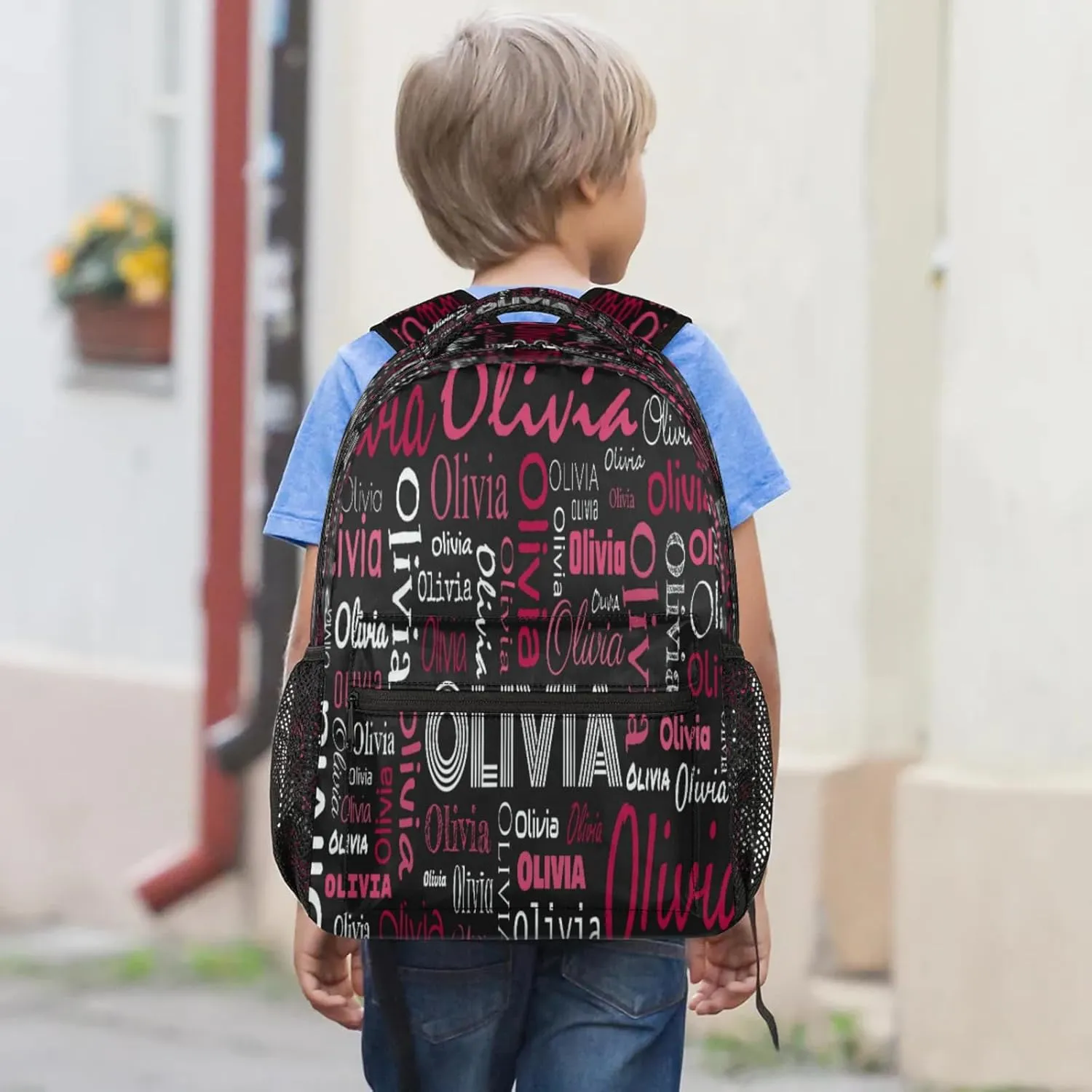 Custom Backpack Bag for Women Men, Waterproof Personalized Casual Backpacks with Name, Black Red Background Customized Bag Back Pack, Adjustable Shoulder Straps