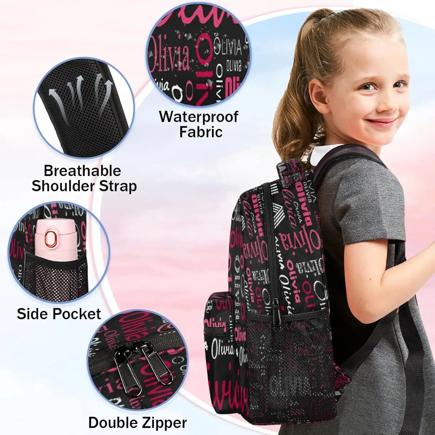 Custom Backpack Bag for Women Men, Waterproof Personalized Casual Backpacks with Name, Black Red Background Customized Bag Back Pack, Adjustable Shoulder Straps