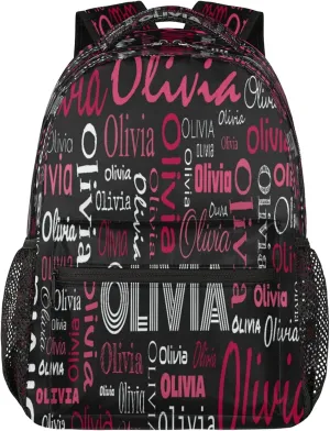 Custom Backpack Bag for Women Men, Waterproof Personalized Casual Backpacks with Name, Black Red Background Customized Bag Back Pack, Adjustable Shoulder Straps