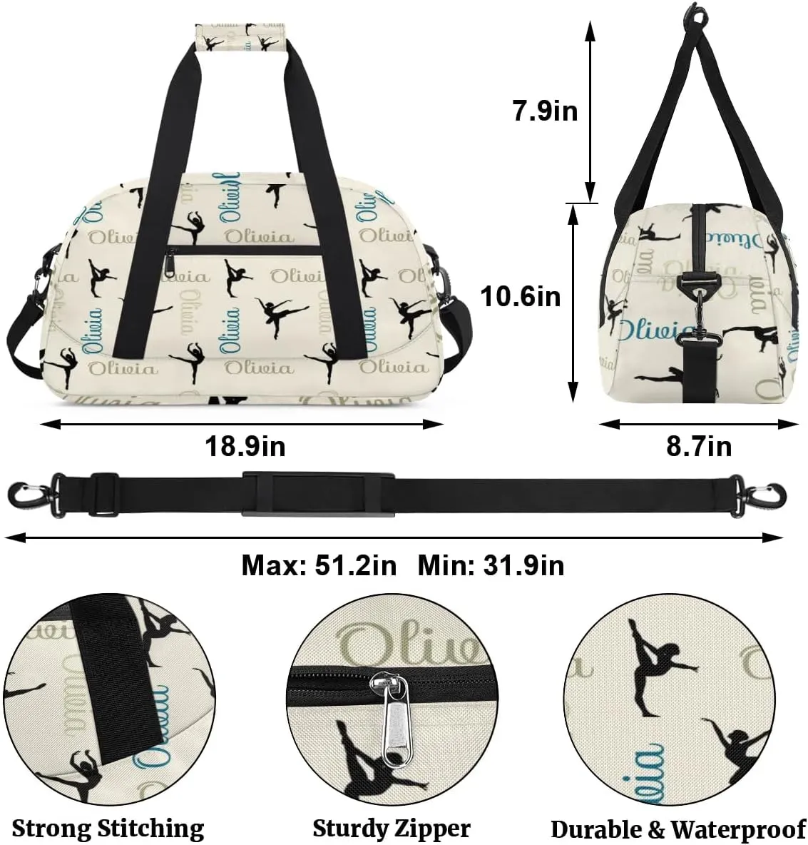 Custom Dance Bag for Girls, Overnight Duffel Bags Cheerleader for Kids Personalized Sport Gym Bag, Gymnastics Duffel Bag with Names - Dance