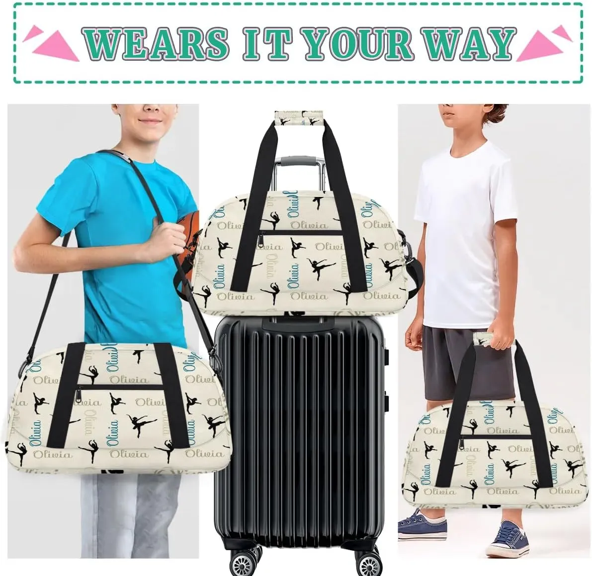 Custom Dance Bag for Girls, Overnight Duffel Bags Cheerleader for Kids Personalized Sport Gym Bag, Gymnastics Duffel Bag with Names - Dance