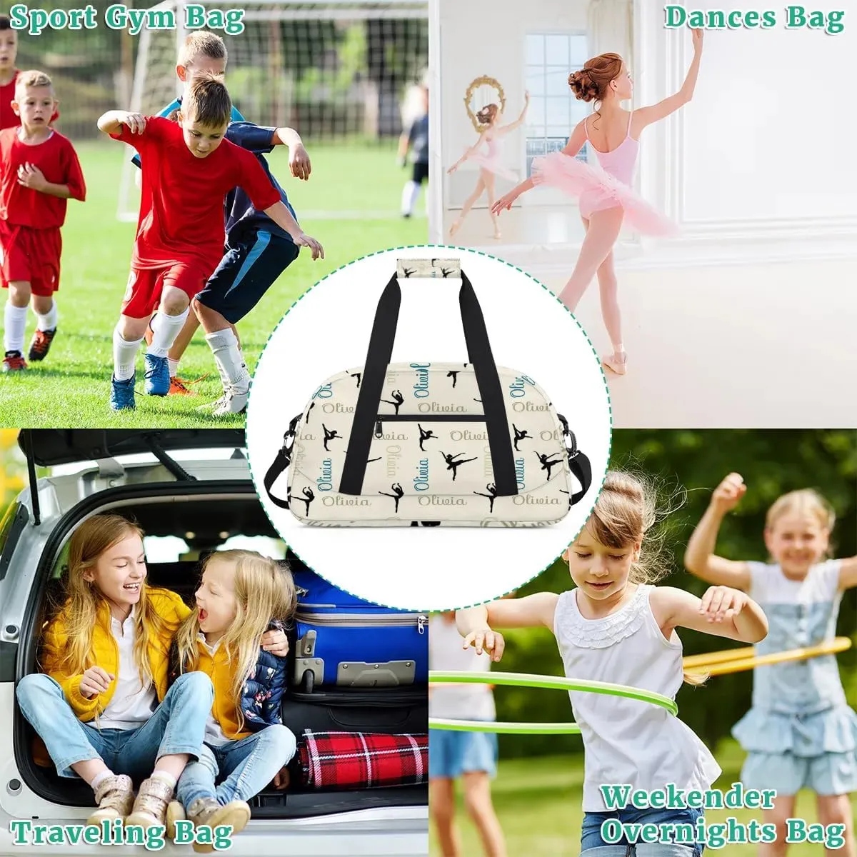 Custom Dance Bag for Girls, Overnight Duffel Bags Cheerleader for Kids Personalized Sport Gym Bag, Gymnastics Duffel Bag with Names - Dance