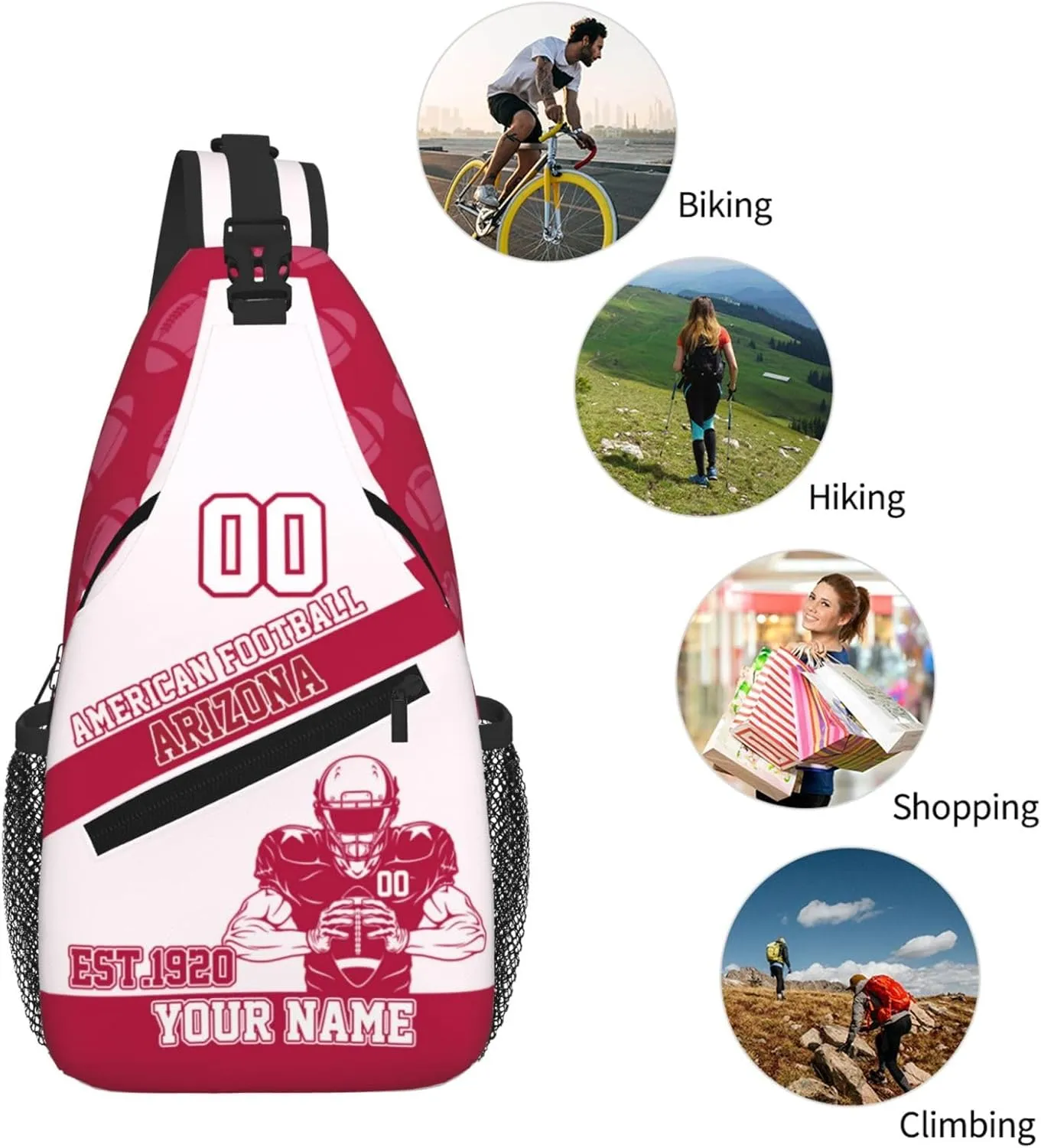 Custom Football Sling Bag Arizona Style Crossbody Bags Personalized Name And Number Shoulder Backpack Lightweight Chest Pack for Sports/Travel/Gifts