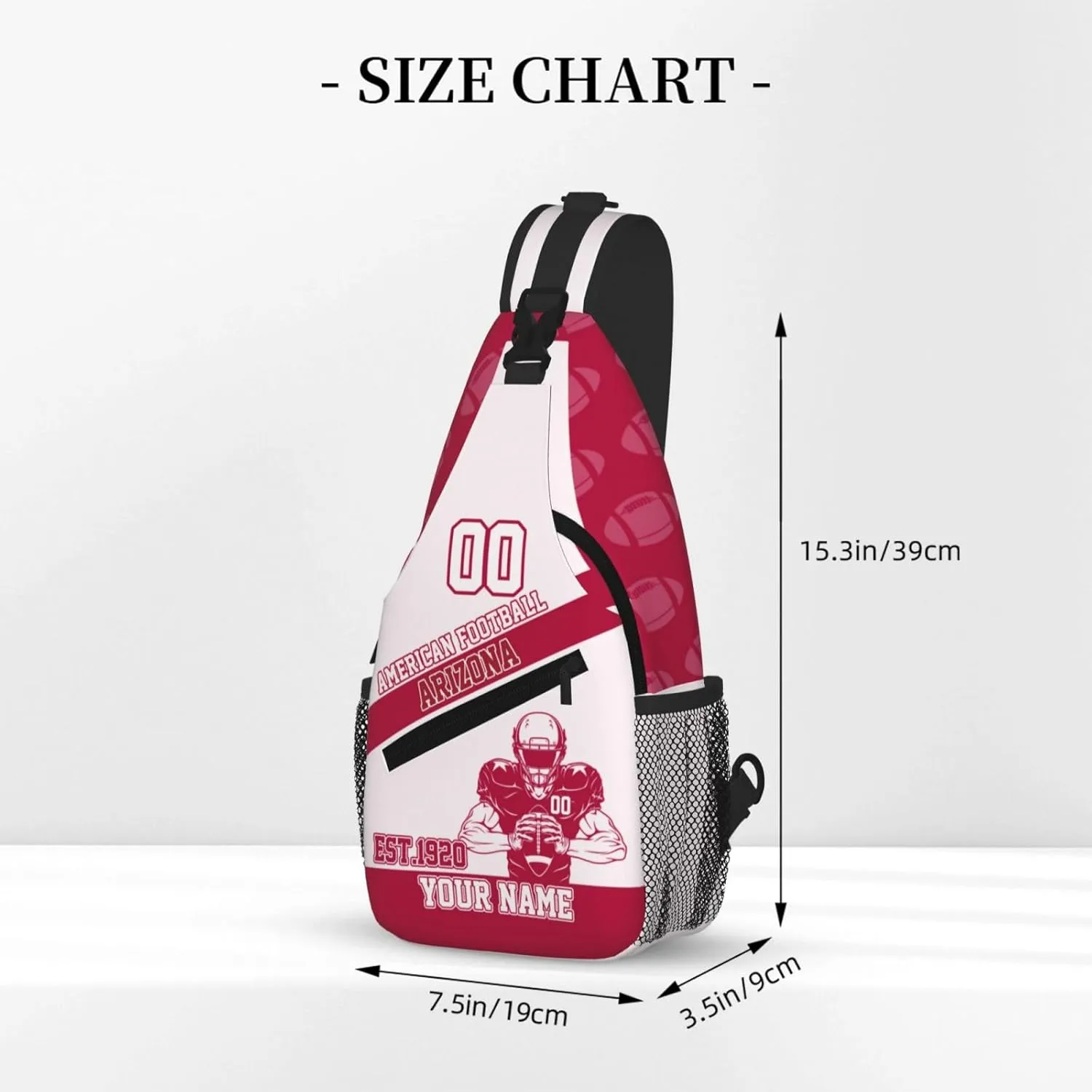 Custom Football Sling Bag Arizona Style Crossbody Bags Personalized Name And Number Shoulder Backpack Lightweight Chest Pack for Sports/Travel/Gifts