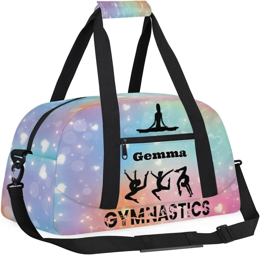 Custom Name Kids Overnight Duffel Bags, Watercolor Galaxy Gym Cheerleaders Personalized Sport Gym Bag Travel Practice Gymnastics Duffel Bag