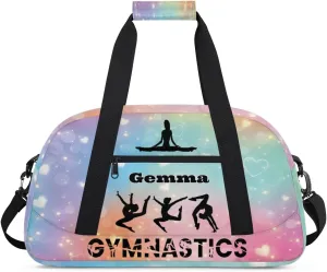 Custom Name Kids Overnight Duffel Bags, Watercolor Galaxy Gym Cheerleaders Personalized Sport Gym Bag Travel Practice Gymnastics Duffel Bag