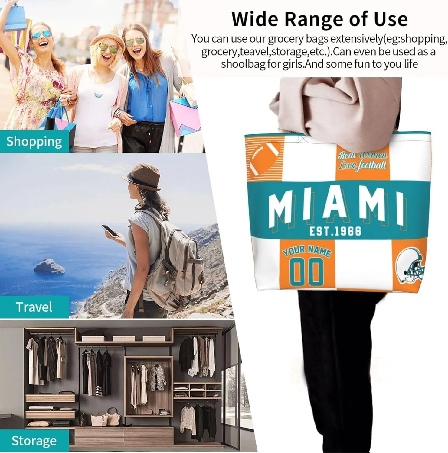 Custom Tote Bags Custom Football Bag Personalized Add Your Name and Number Shoulder Bag Beach Bag For Women Fans Gift