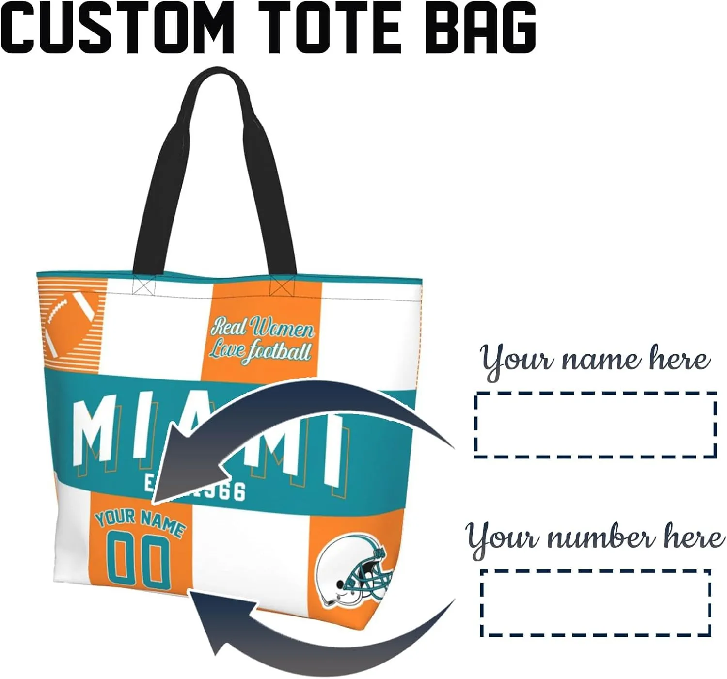 Custom Tote Bags Custom Football Bag Personalized Add Your Name and Number Shoulder Bag Beach Bag For Women Fans Gift