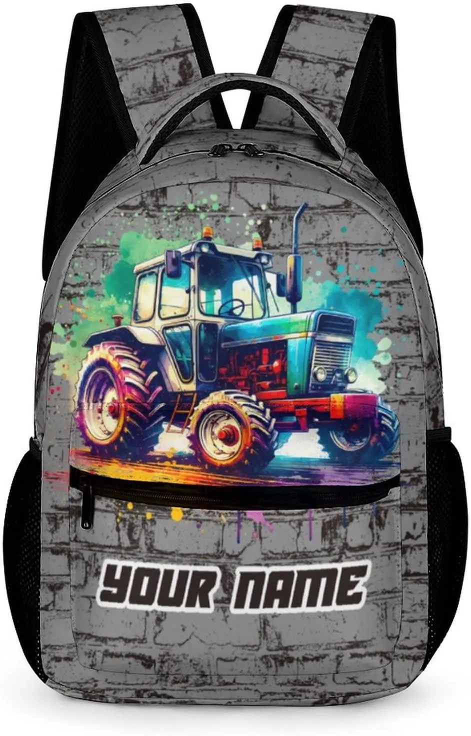 Custom Tractor Backpack for Kids Girls Boys School, 16 Inches Cute Tractors Theme Bookbag, Adjustable, Lightweight, Large Capacity, Colorful Daily Casual Backpacks