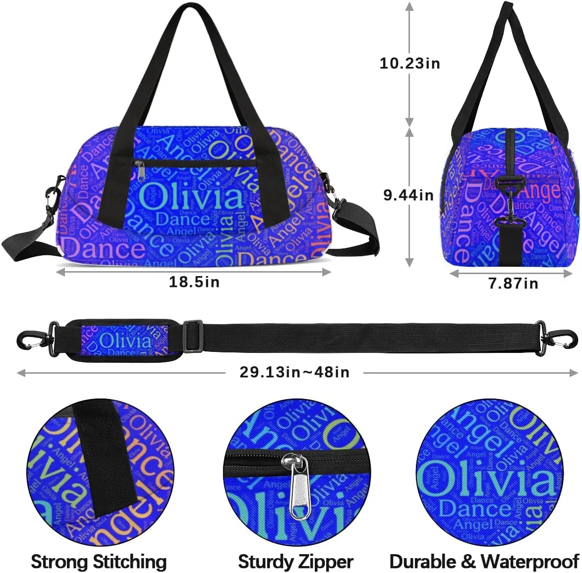 Customized Name 02 Kids Duffel Overnight Bag Girls, Personalized Teens Dance Bag Overnight Weekender Duffel Bags for Girls Travel School Practice