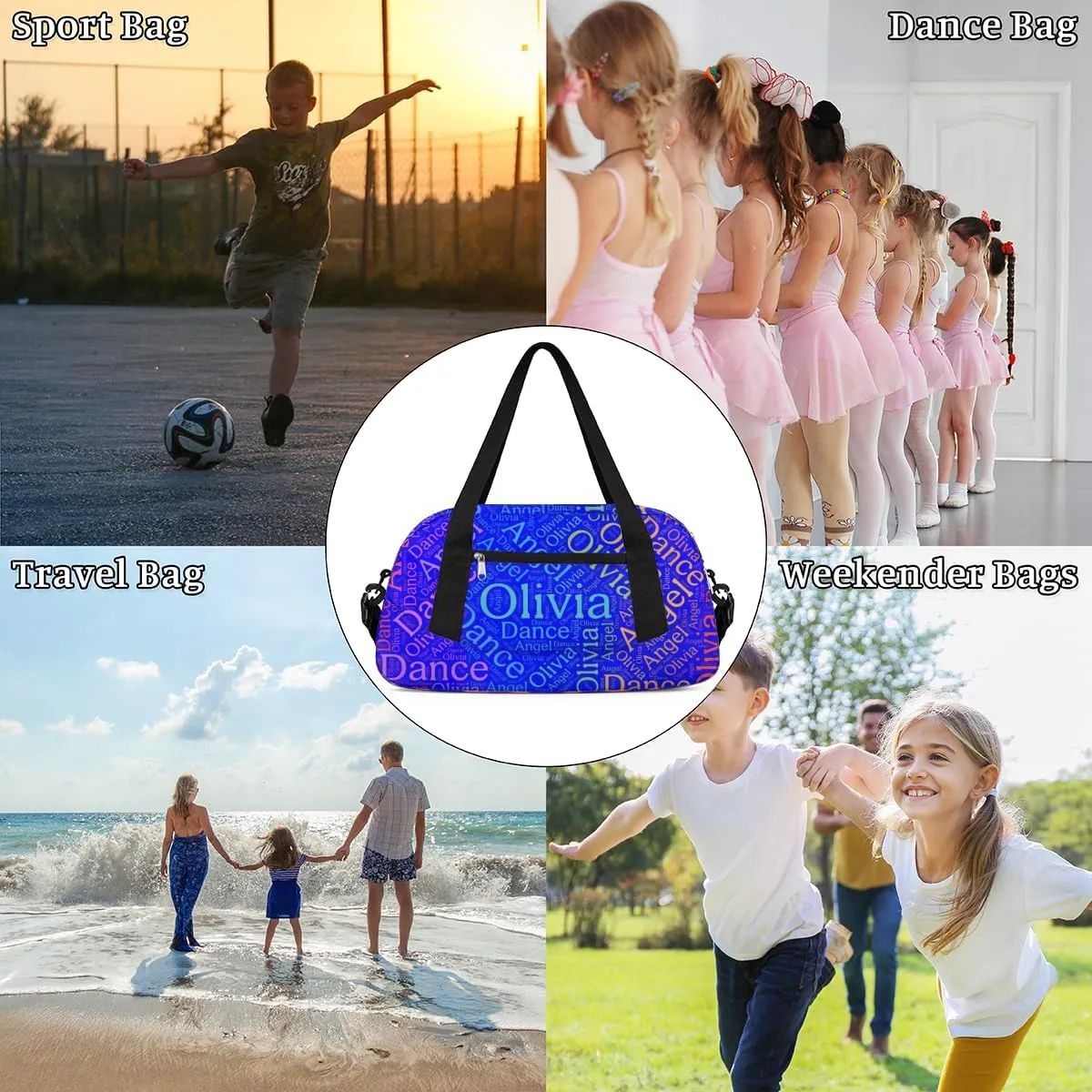 Customized Name 02 Kids Duffel Overnight Bag Girls, Personalized Teens Dance Bag Overnight Weekender Duffel Bags for Girls Travel School Practice