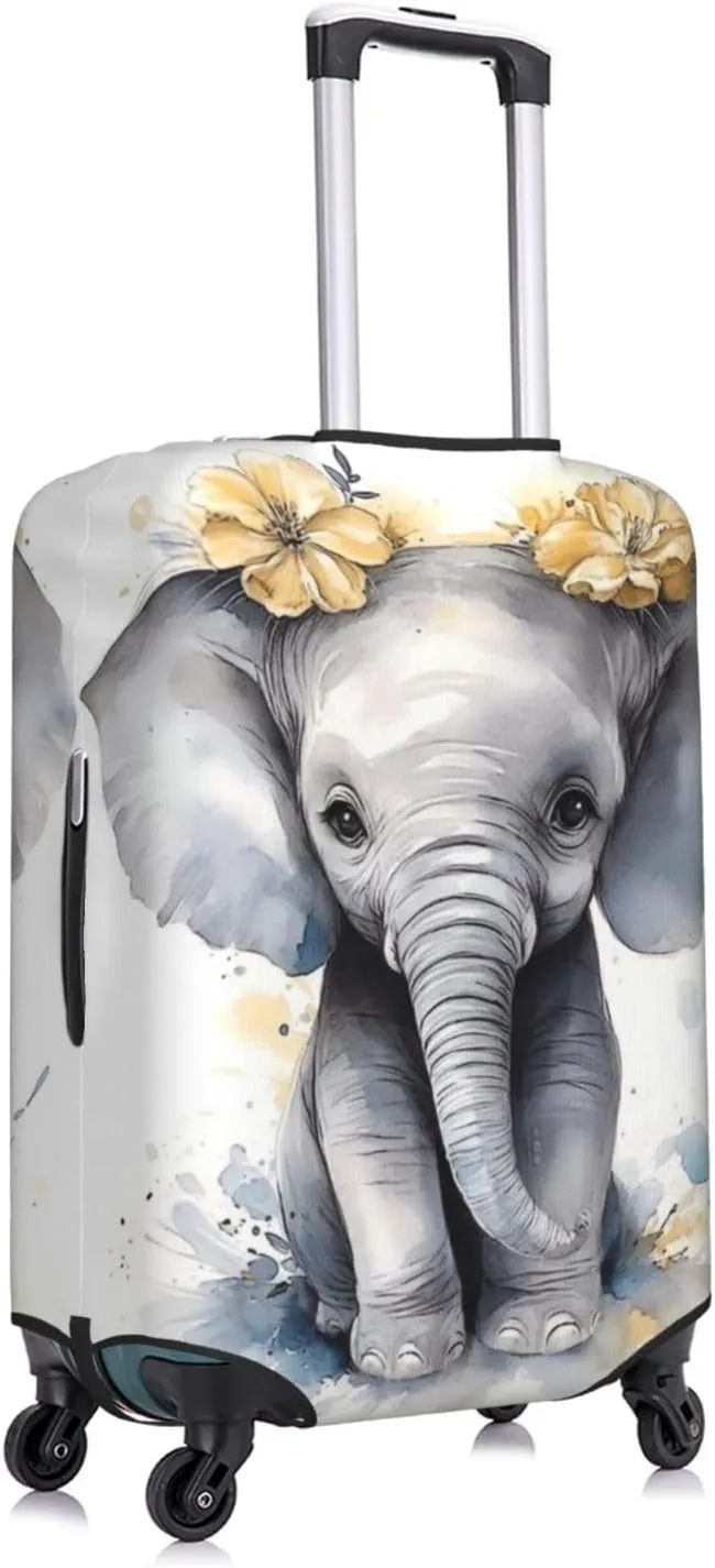 Cute African Elephant with Flowers Travel Luggage Cover Fits 18-32 Inch Luggage, Elastic Suitcase Cover Protector with Concealed Zipper for Wheeled Suitcase Tsa Approved