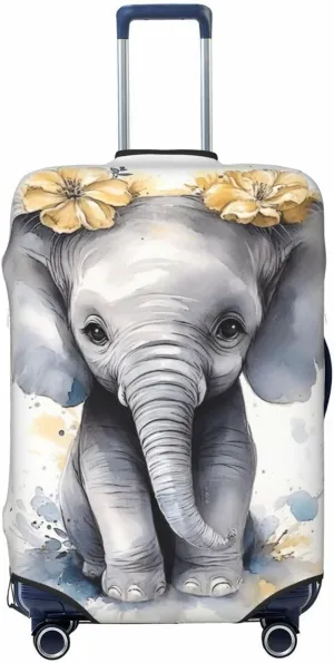 Cute African Elephant with Flowers Travel Luggage Cover Fits 18-32 Inch Luggage, Elastic Suitcase Cover Protector with Concealed Zipper for Wheeled Suitcase Tsa Approved