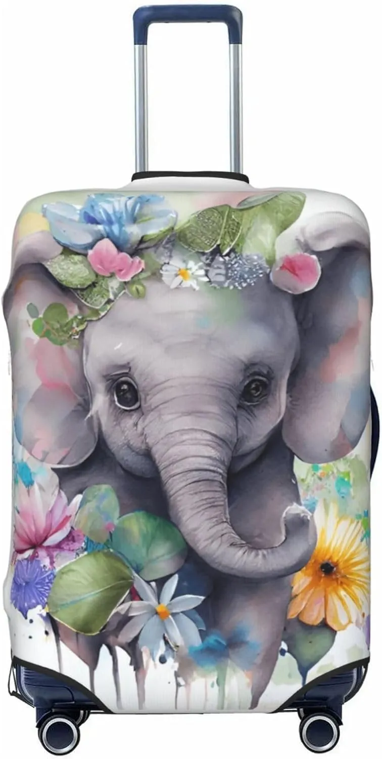 Cute Baby Elephant Travel Luggage Cover Fits 18/24/28/32 Inch Luggage, Washable Suitcase Cover Protector with Concealed Zipper for Wheeled Suitcase Tsa Approved