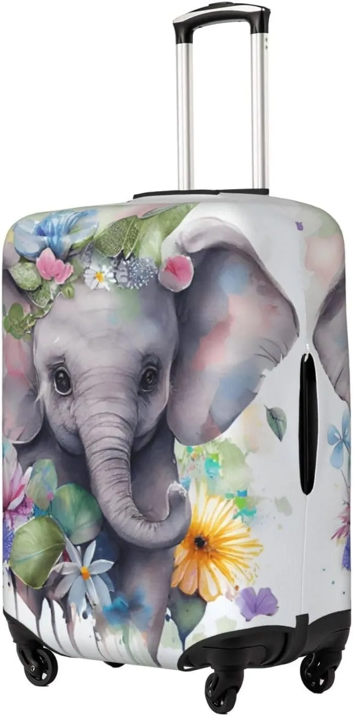 Cute Baby Elephant Travel Luggage Cover Fits 18/24/28/32 Inch Luggage, Washable Suitcase Cover Protector with Concealed Zipper for Wheeled Suitcase Tsa Approved