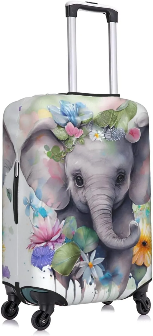 Cute Baby Elephant Travel Luggage Cover Fits 18/24/28/32 Inch Luggage, Washable Suitcase Cover Protector with Concealed Zipper for Wheeled Suitcase Tsa Approved