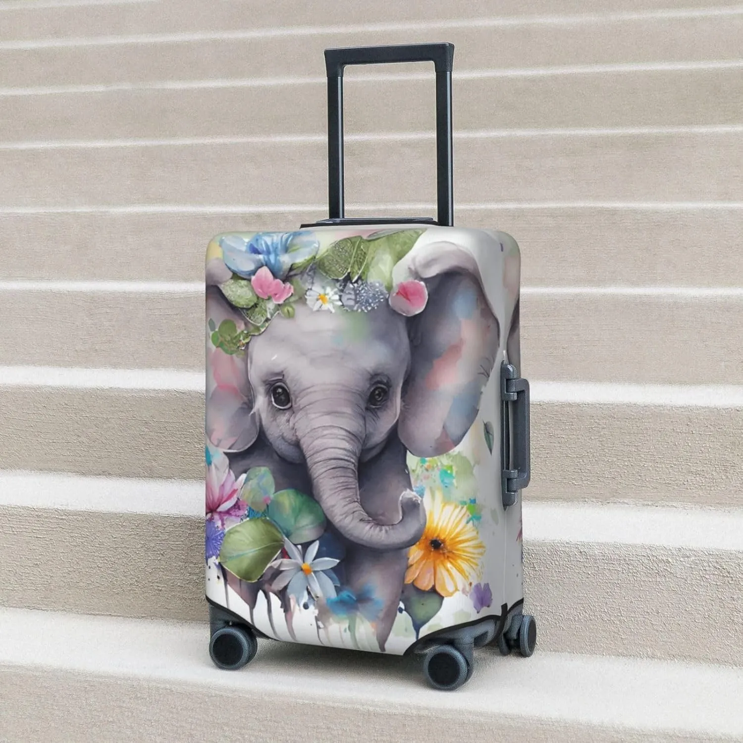Cute Baby Elephant Travel Luggage Cover Fits 18/24/28/32 Inch Luggage, Washable Suitcase Cover Protector with Concealed Zipper for Wheeled Suitcase Tsa Approved