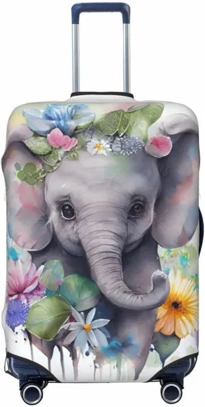 Cute Baby Elephant Travel Luggage Cover Fits 18/24/28/32 Inch Luggage, Washable Suitcase Cover Protector with Concealed Zipper for Wheeled Suitcase Tsa Approved