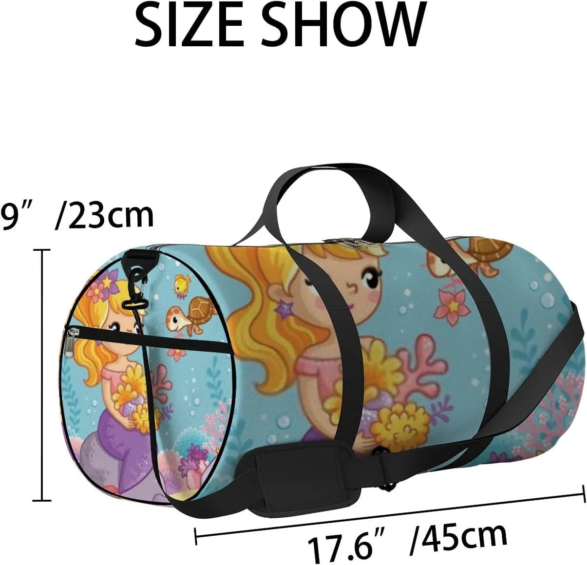 Cute Beautiful Mermaid Sits On Stone Sports Bag Tote Bag Waterproof Gym Bag with Shoulder Strap Zipper 2 Side Pockets for Men and Women, Travel and Storage Shoulder Bag.