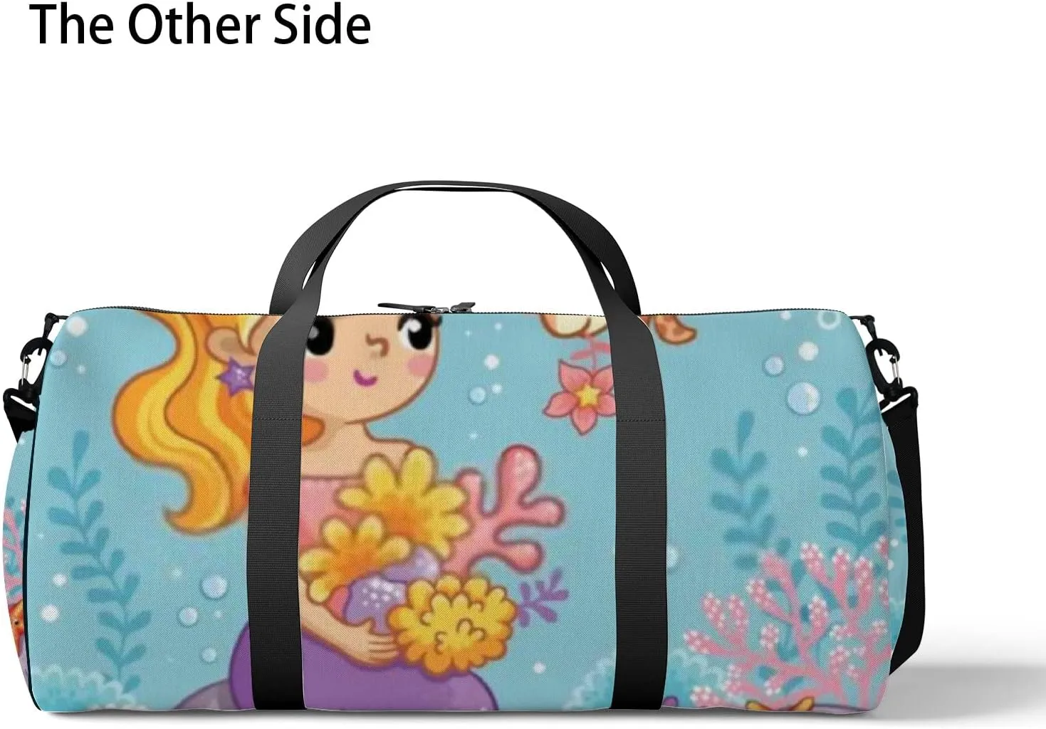 Cute Beautiful Mermaid Sits On Stone Sports Bag Tote Bag Waterproof Gym Bag with Shoulder Strap Zipper 2 Side Pockets for Men and Women, Travel and Storage Shoulder Bag.