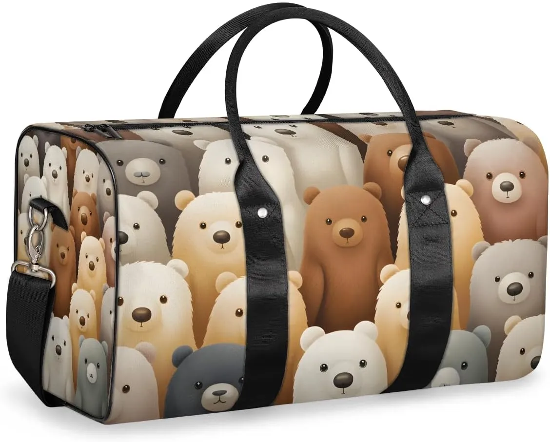 Cute Cartoon Bears Travel Duffel Bag for Women Men Waterproof Foldable Overnight Weekender Bag Large Capacity Sports Gym Bag