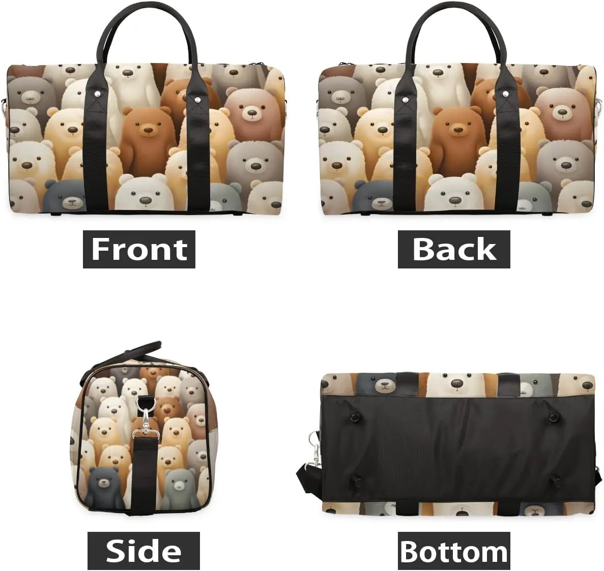 Cute Cartoon Bears Travel Duffel Bag for Women Men Waterproof Foldable Overnight Weekender Bag Large Capacity Sports Gym Bag