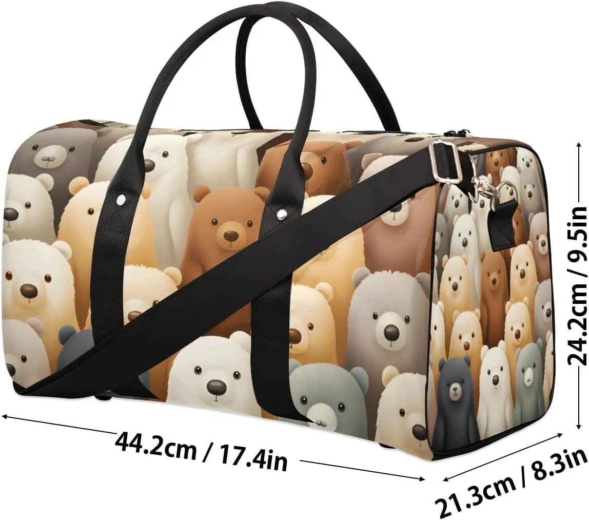 Cute Cartoon Bears Travel Duffel Bag for Women Men Waterproof Foldable Overnight Weekender Bag Large Capacity Sports Gym Bag