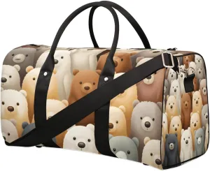 Cute Cartoon Bears Travel Duffel Bag for Women Men Waterproof Foldable Overnight Weekender Bag Large Capacity Sports Gym Bag