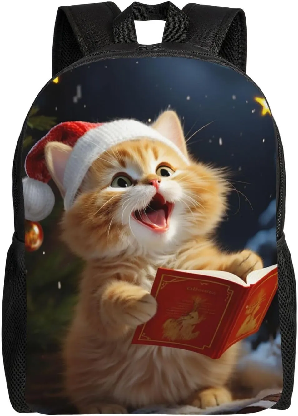 Cute Cat Sing Christmas Carols Cute Backpack Waterproof Lightweight Laptop Backpack Shoulder Bag Casual Daypack For Women Men
