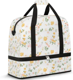 Cute Flower Print Foldable Duffle Bag with Shoes Compartment Large Capacity Waterproof Travel Weekender Bag Overnight Bag for Sports Gym