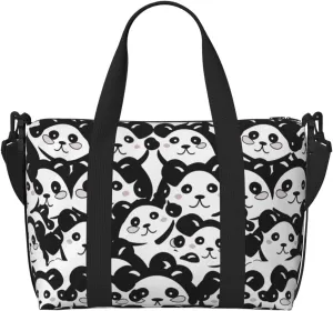 Cute Panda Travel Duffel Bags for Women Men, Sports Training Gym Bag Dance Bag with Adjustable Shoulder Strap Cartoon Bear Weekender Overnight Bag