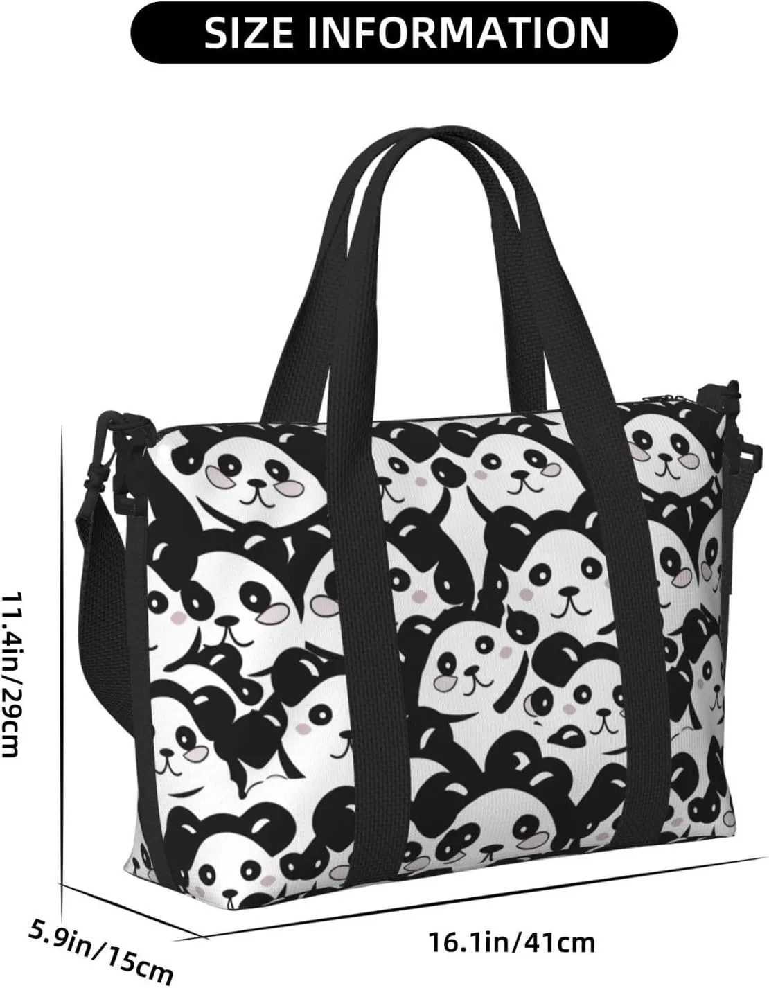 Cute Panda Travel Duffel Bags for Women Men, Sports Training Gym Bag Dance Bag with Adjustable Shoulder Strap Cartoon Bear Weekender Overnight Bag
