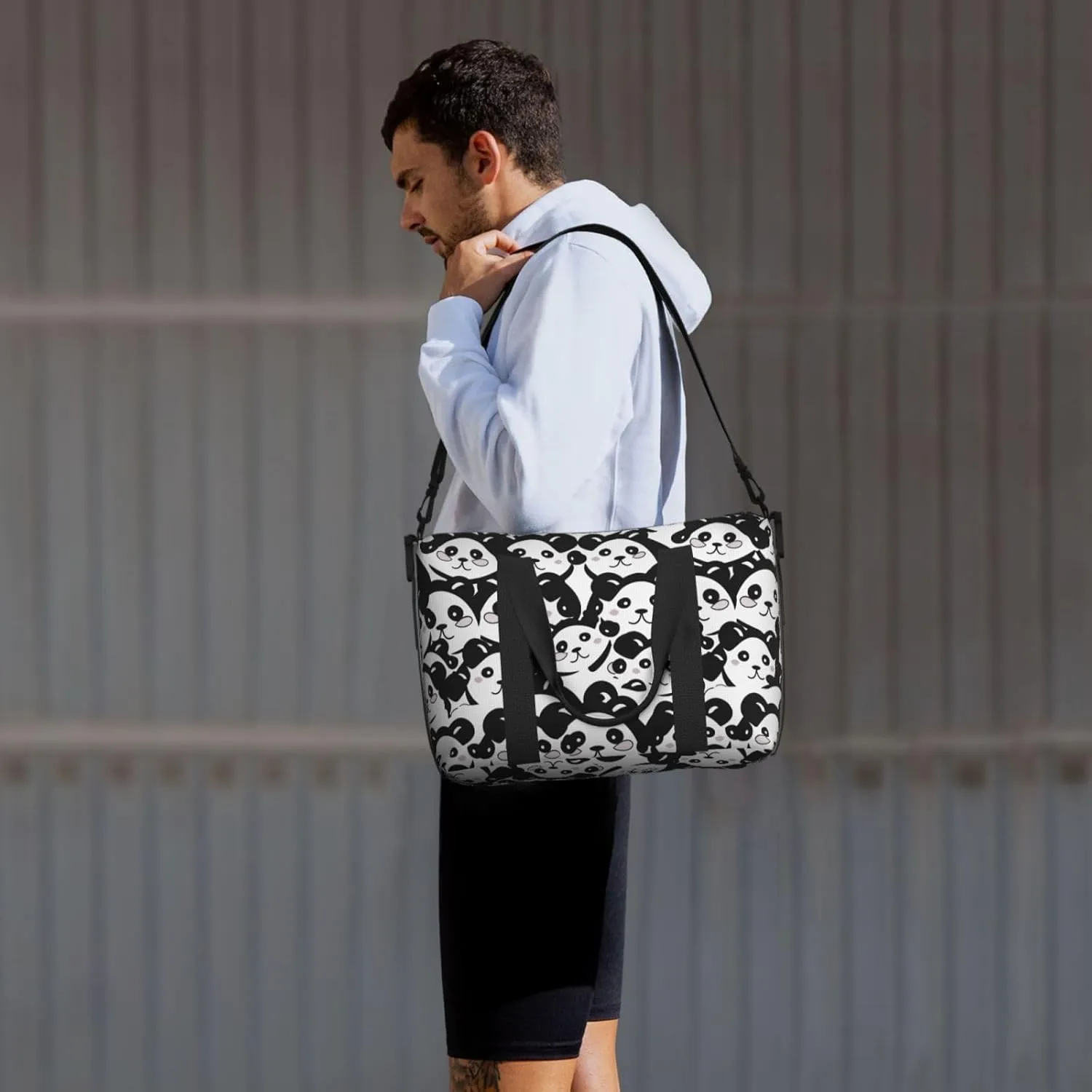Cute Panda Travel Duffel Bags for Women Men, Sports Training Gym Bag Dance Bag with Adjustable Shoulder Strap Cartoon Bear Weekender Overnight Bag