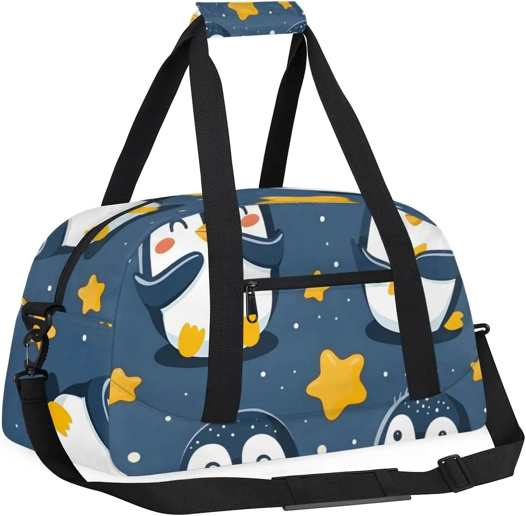 Cute Penguin Boys Girls Gym Bag Dance Perform Training Duffel Bags Weekender Carry-On Tote Luggage Bag Ideal for School Practice or Overnight Trips Penguin