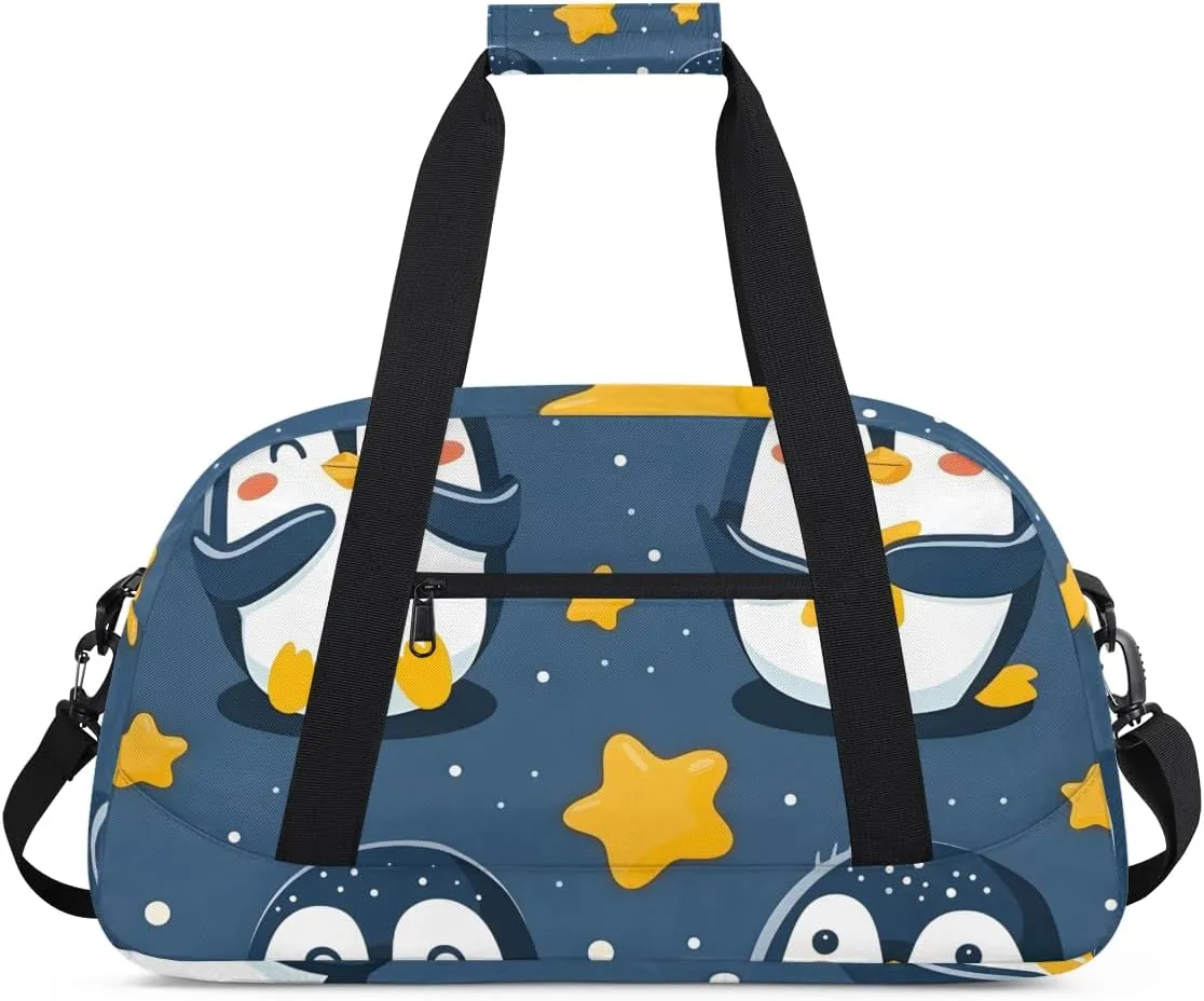 Cute Penguin Boys Girls Gym Bag Dance Perform Training Duffel Bags Weekender Carry-On Tote Luggage Bag Ideal for School Practice or Overnight Trips Penguin