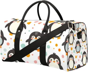Cute Penguin Polka Dot Travel Duffel Bag for Women Men Waterproof Foldable Overnight Weekender Bag Large Capacity Sports Gym Bag