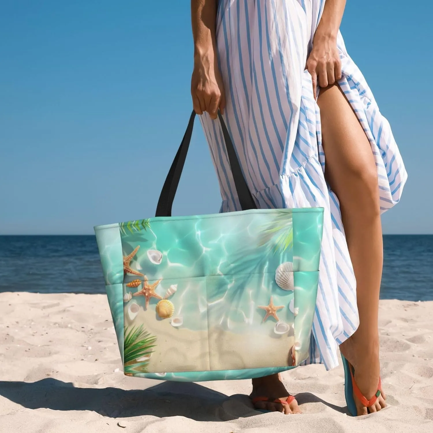 Cute Yellow Ducks Beach Tote Pool Bags for Women-Cute Large Gym Grocery Tote Travel Towel Bag,7 Pockets, Zipper