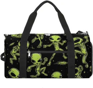 Dancing Aliens Funny Gym Bag Travel Tote Bag Duffel Bag with Shoe Compartment for Weekender Sports Vacation