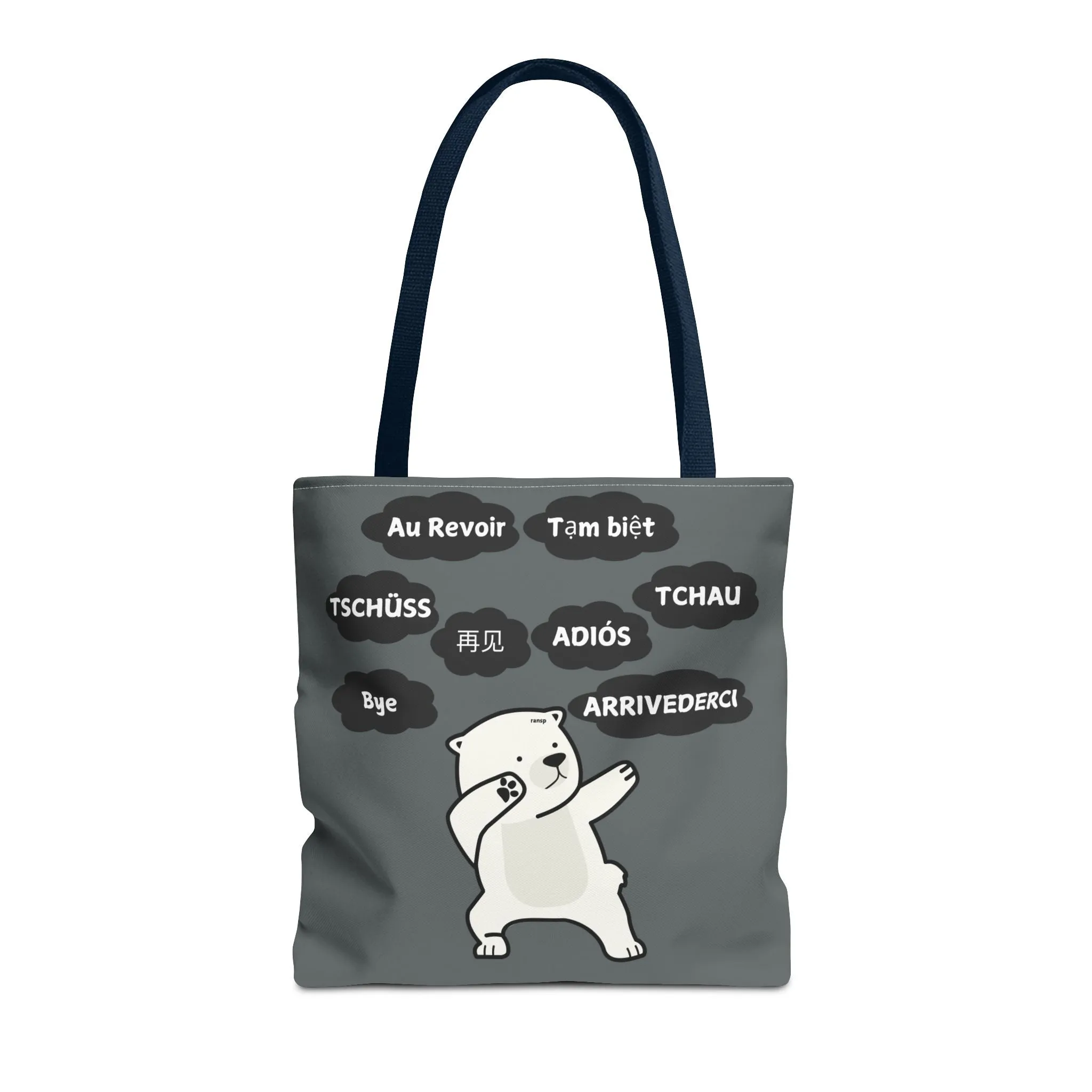Dark Grey Multilingual Farewell Tote Bag with Dancing Bear Design- Perfect for Friendship Gifts, Bag for Shopping, Everyday Shopping bag