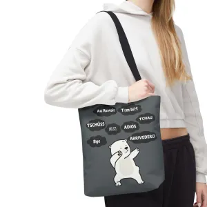 Dark Grey Multilingual Farewell Tote Bag with Dancing Bear Design- Perfect for Friendship Gifts, Bag for Shopping, Everyday Shopping bag