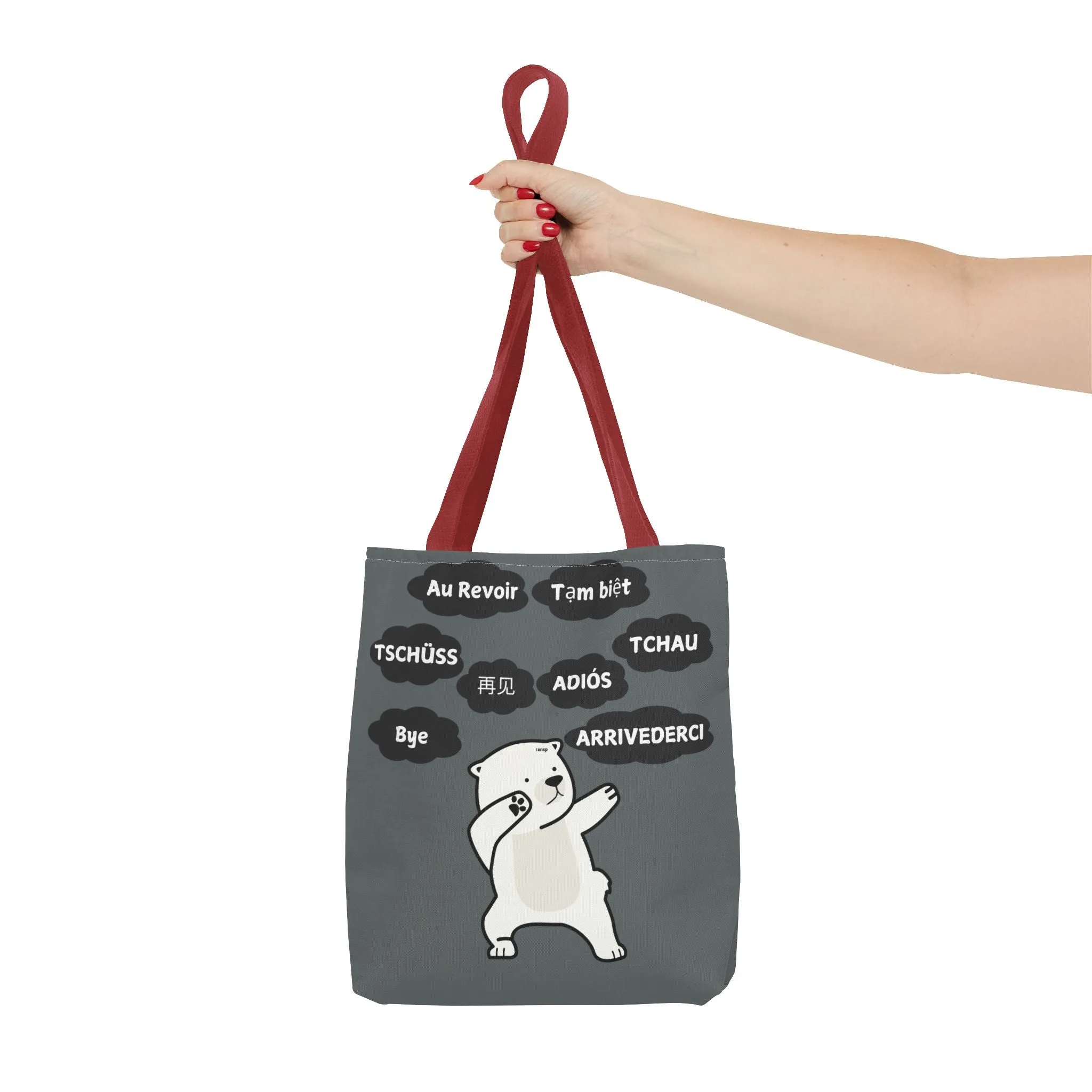 Dark Grey Multilingual Farewell Tote Bag with Dancing Bear Design- Perfect for Friendship Gifts, Bag for Shopping, Everyday Shopping bag