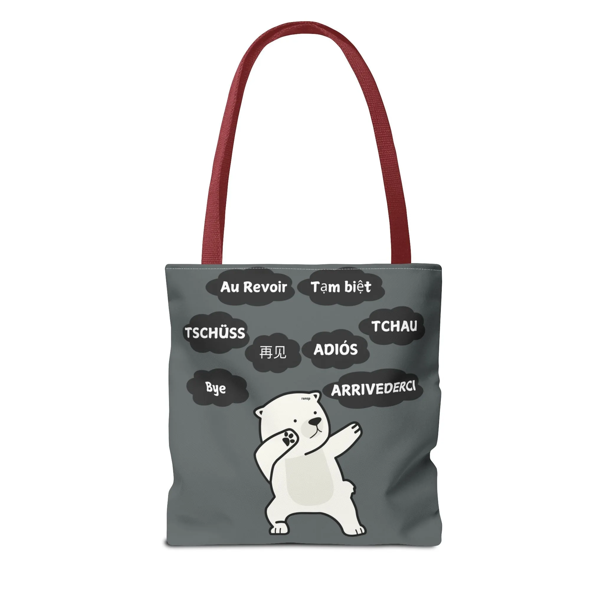 Dark Grey Multilingual Farewell Tote Bag with Dancing Bear Design- Perfect for Friendship Gifts, Bag for Shopping, Everyday Shopping bag