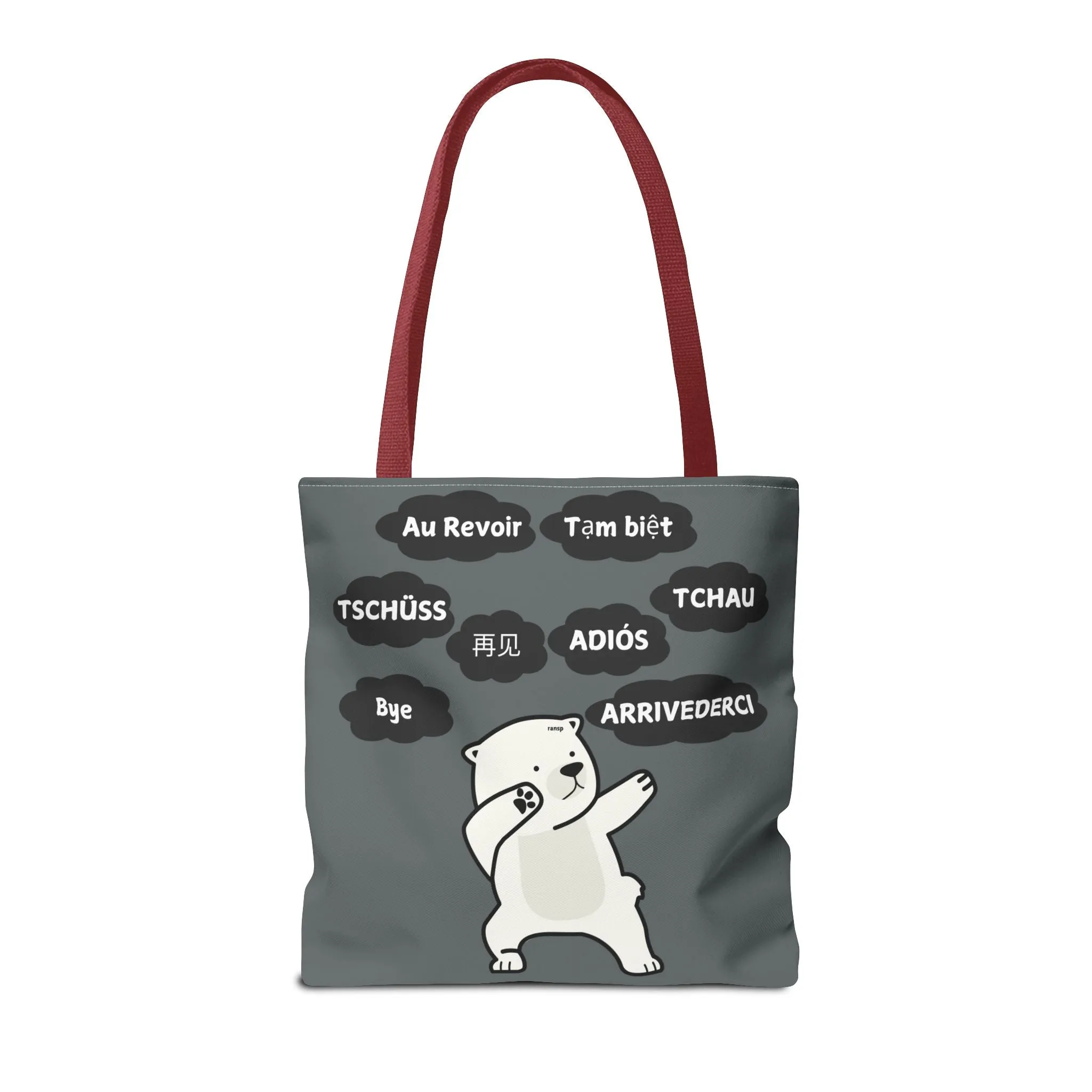 Dark Grey Multilingual Farewell Tote Bag with Dancing Bear Design- Perfect for Friendship Gifts, Bag for Shopping, Everyday Shopping bag