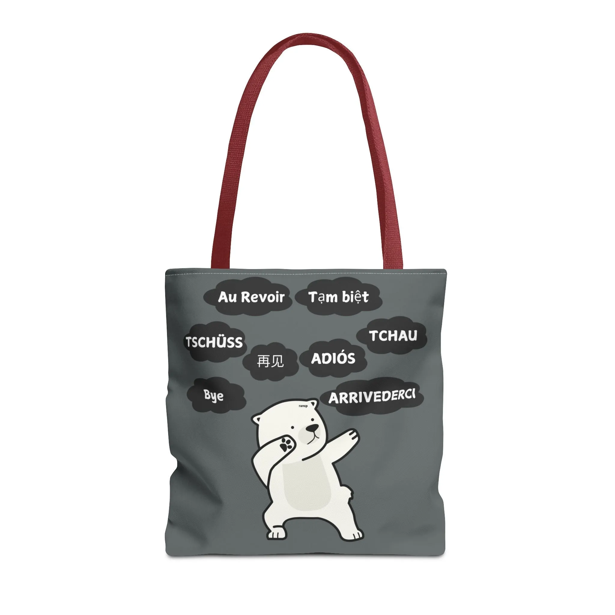 Dark Grey Multilingual Farewell Tote Bag with Dancing Bear Design- Perfect for Friendship Gifts, Bag for Shopping, Everyday Shopping bag