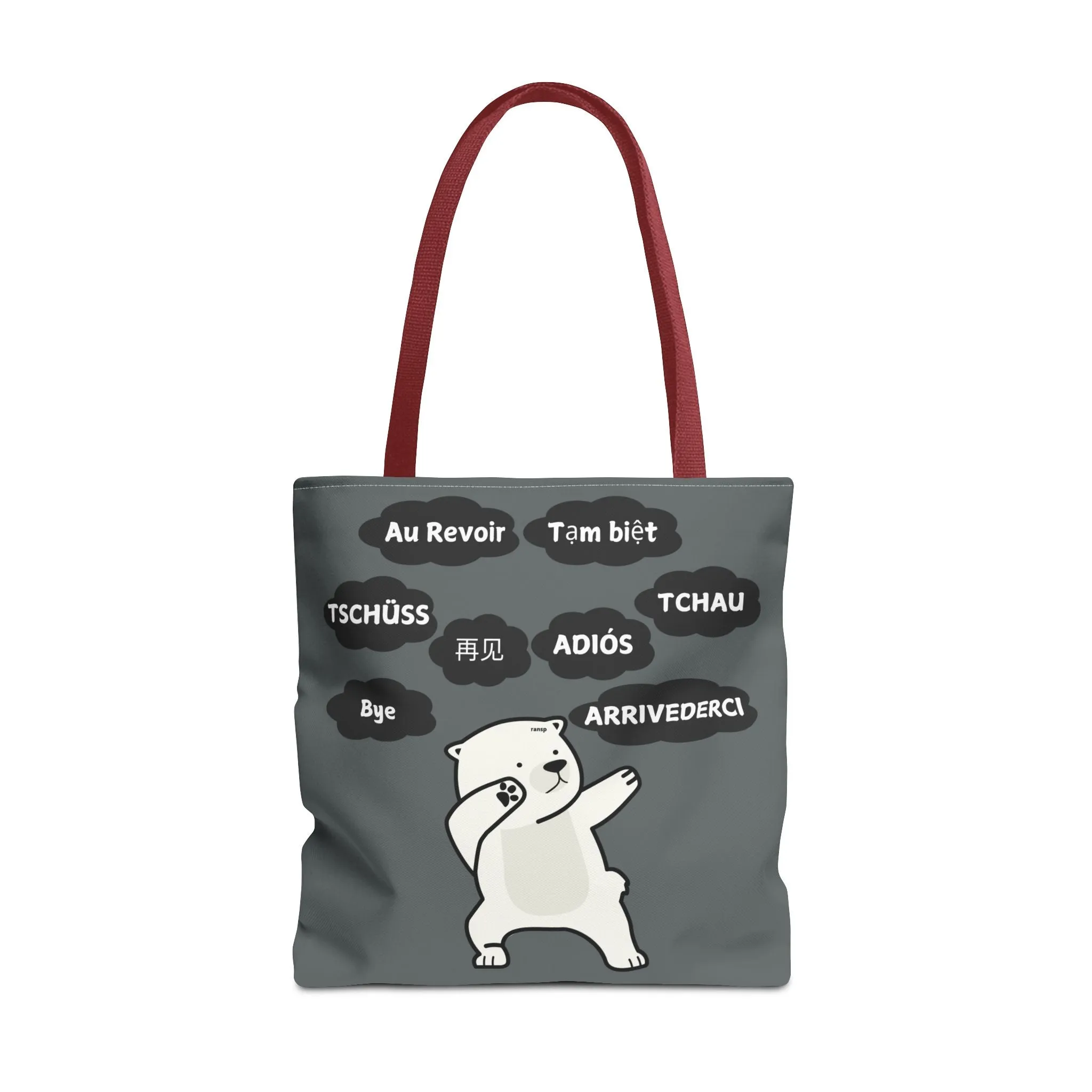 Dark Grey Multilingual Farewell Tote Bag with Dancing Bear Design- Perfect for Friendship Gifts, Bag for Shopping, Everyday Shopping bag