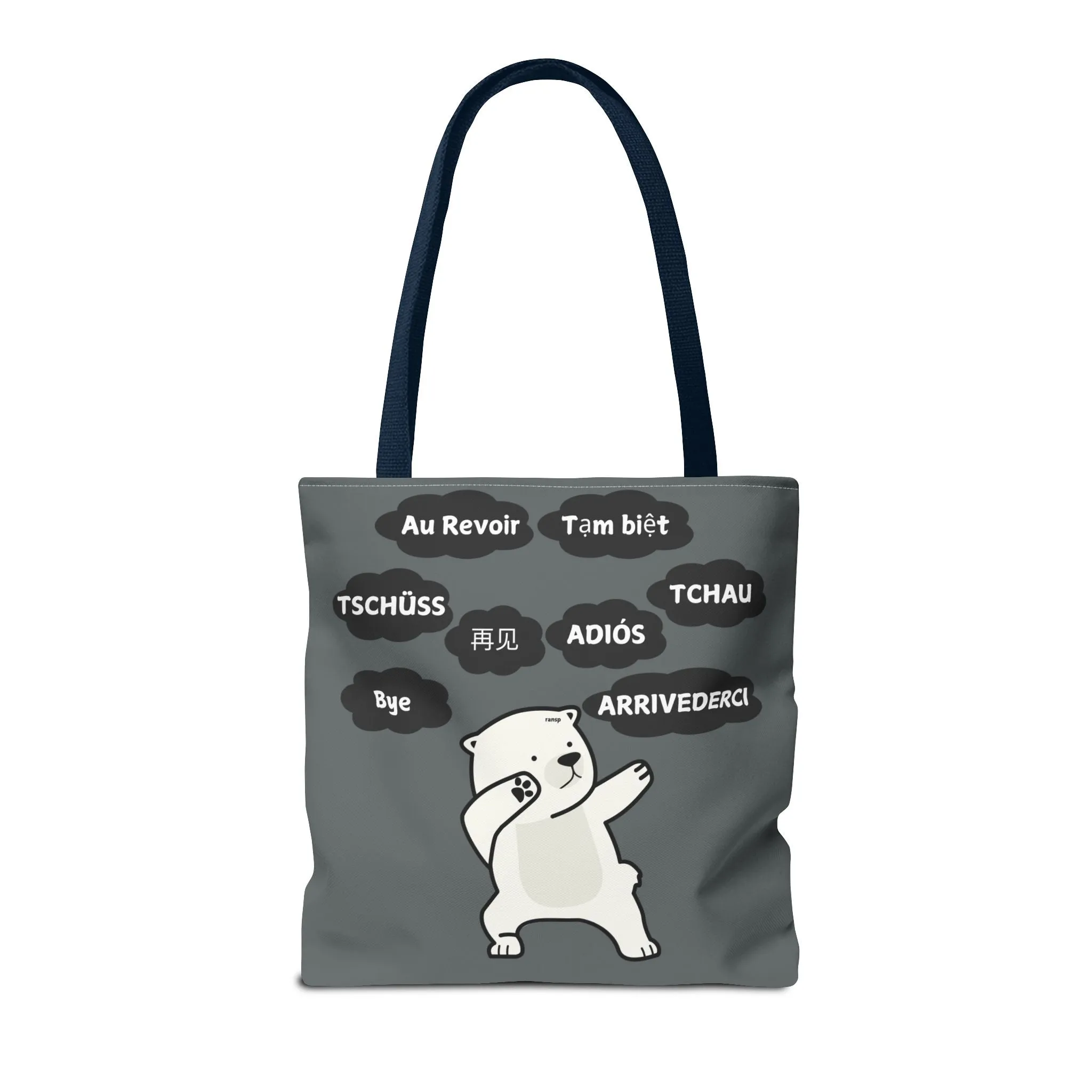 Dark Grey Multilingual Farewell Tote Bag with Dancing Bear Design- Perfect for Friendship Gifts, Bag for Shopping, Everyday Shopping bag