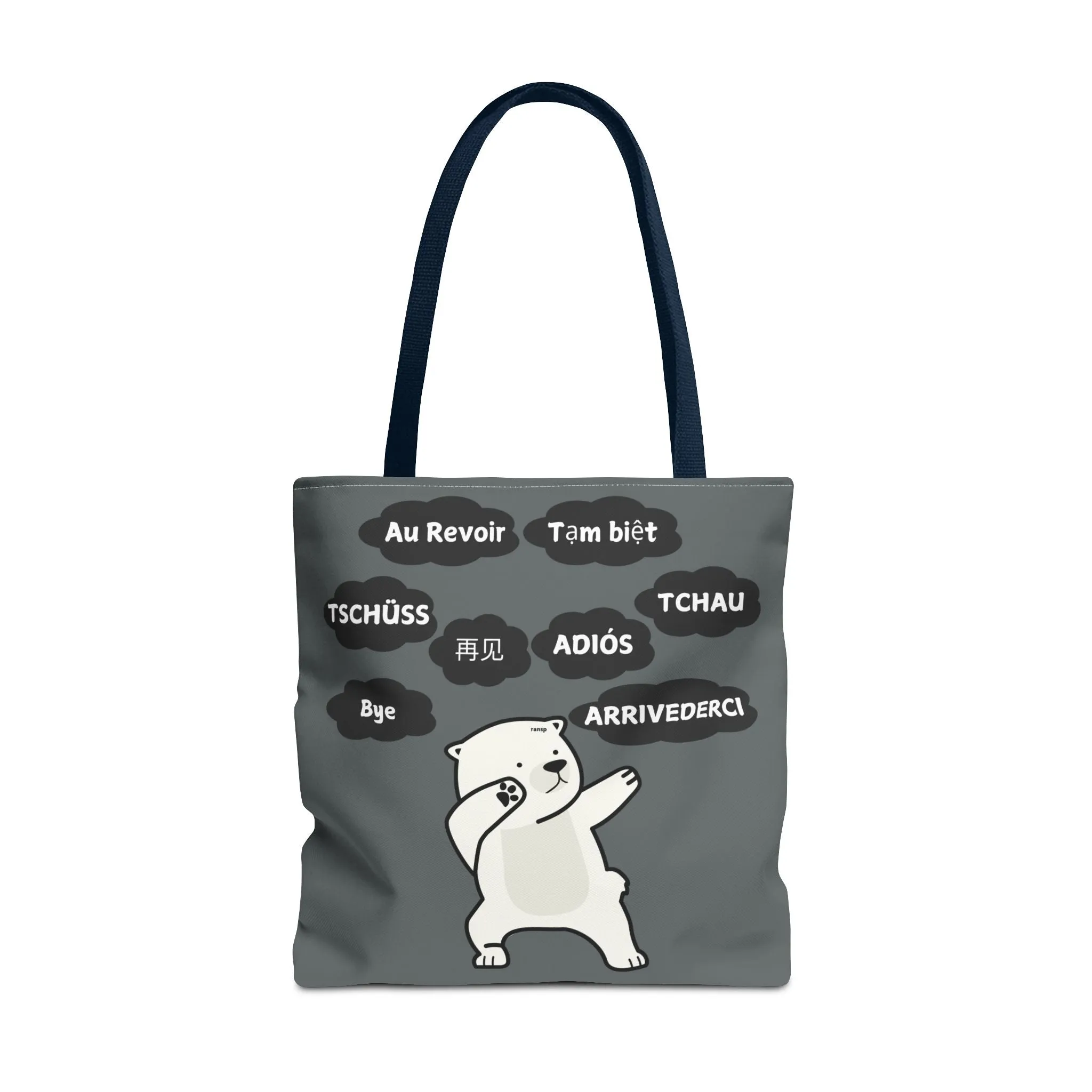 Dark Grey Multilingual Farewell Tote Bag with Dancing Bear Design- Perfect for Friendship Gifts, Bag for Shopping, Everyday Shopping bag