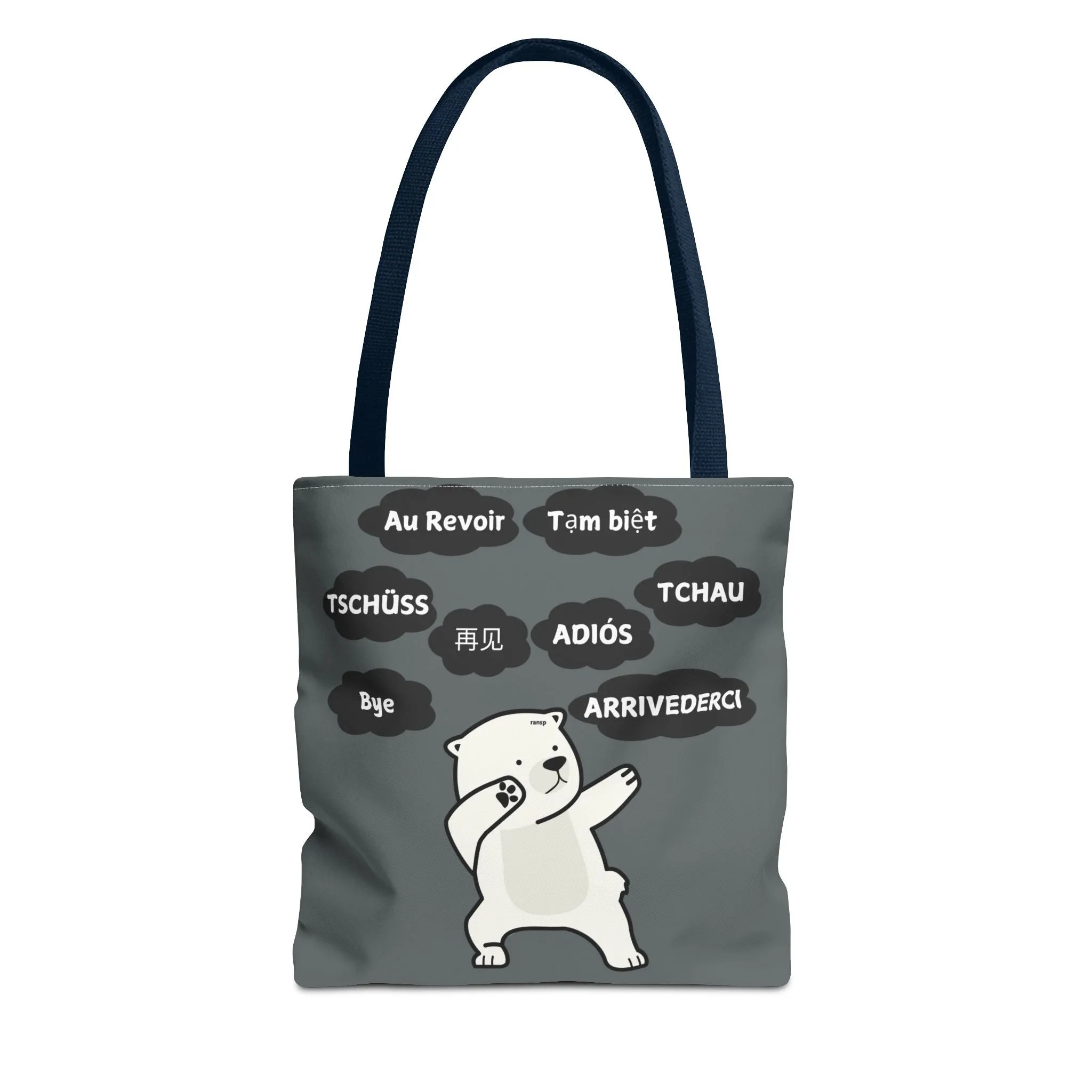Dark Grey Multilingual Farewell Tote Bag with Dancing Bear Design- Perfect for Friendship Gifts, Bag for Shopping, Everyday Shopping bag