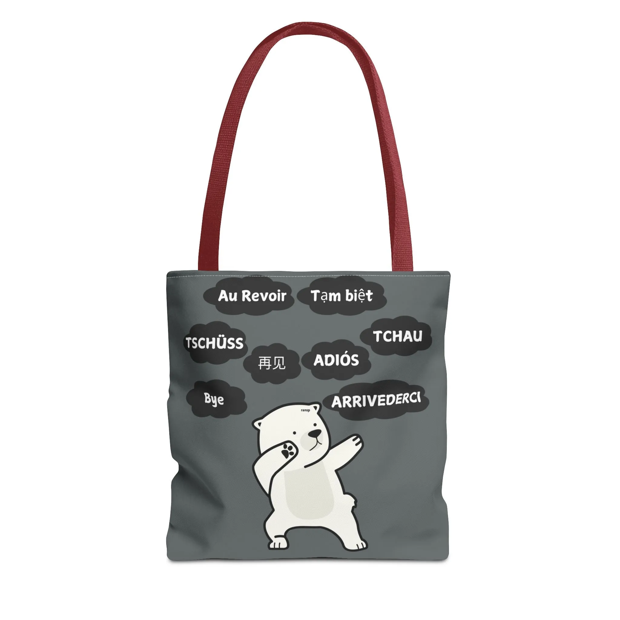 Dark Grey Multilingual Farewell Tote Bag with Dancing Bear Design- Perfect for Friendship Gifts, Bag for Shopping, Everyday Shopping bag
