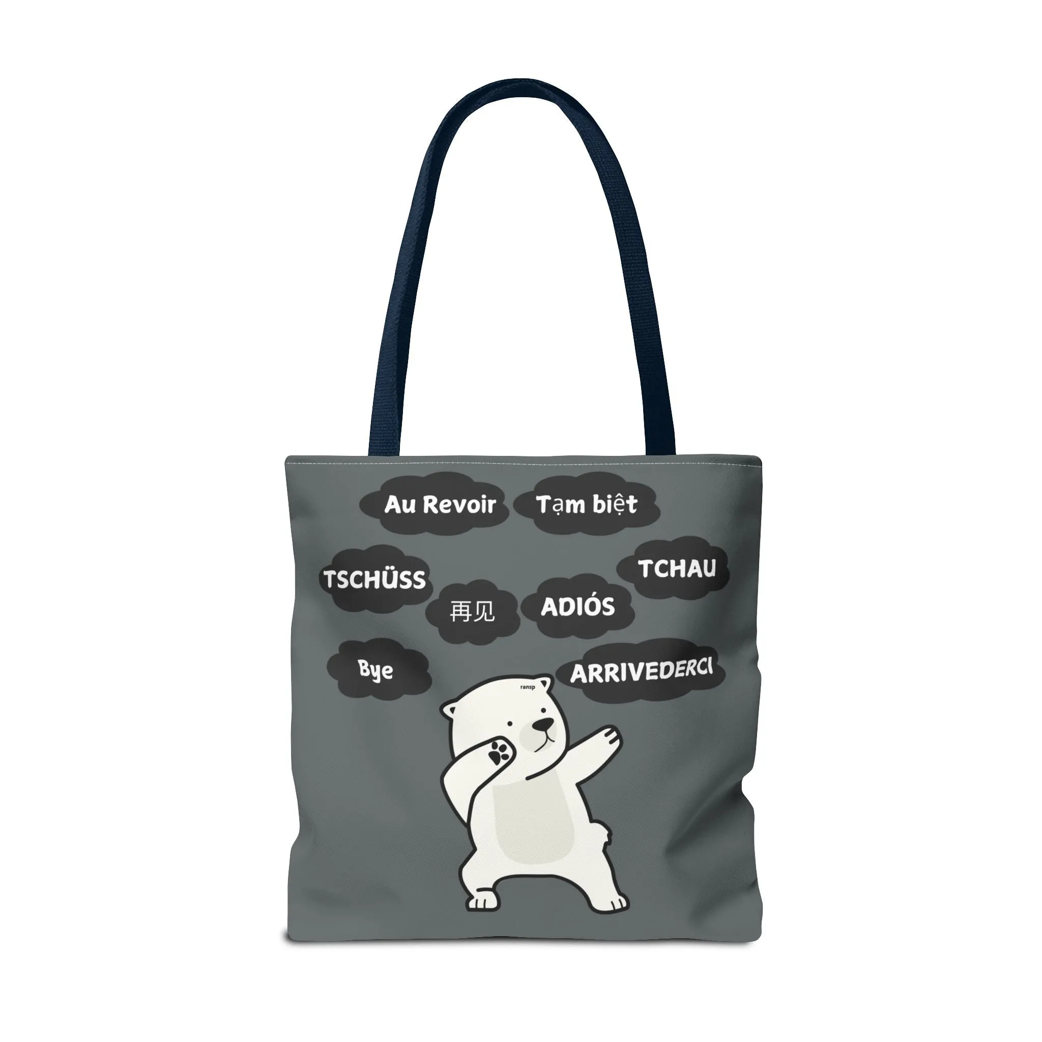 Dark Grey Multilingual Farewell Tote Bag with Dancing Bear Design- Perfect for Friendship Gifts, Bag for Shopping, Everyday Shopping bag